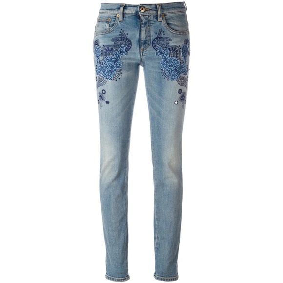 Roberto Cavalli Denim - Roberto Cavalli Embroidered Vintage Effect Jeans In Blue, size IT 40.